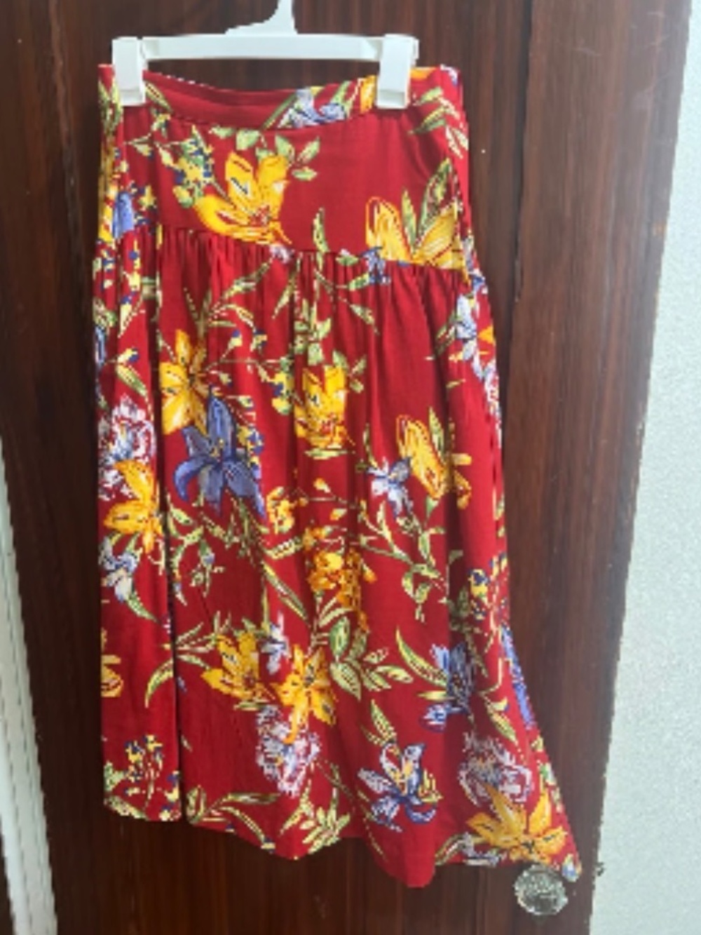 A New Day Resort Poplin Drop Waist Midi Skirt Dark Red Floral Cotton NWT - Picture 3 of 4